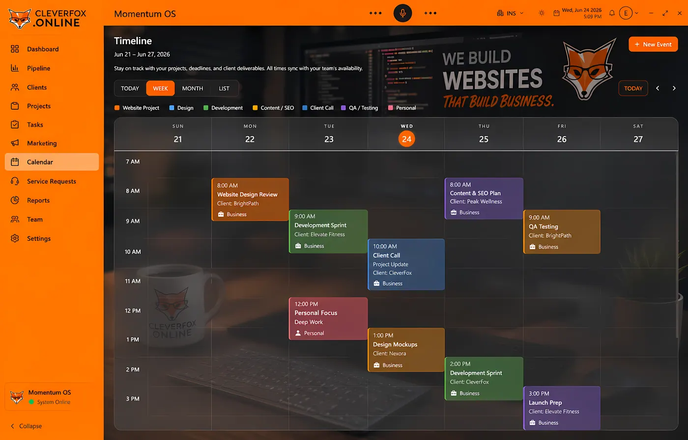 Momentum OS manifested for a web/marketing agency (CleverFox)